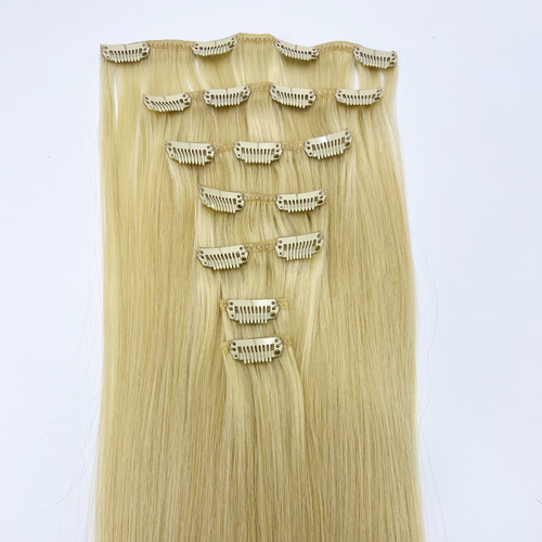 Single Drawn Russian Remy Clip In Hair Extensions 7pcs Set #613 LIGHT BLONDE