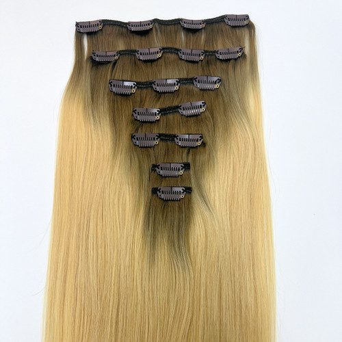 Single Drawn Russian Remy Clip In Hair Extensions 7pcs Set #10/20 Ombre