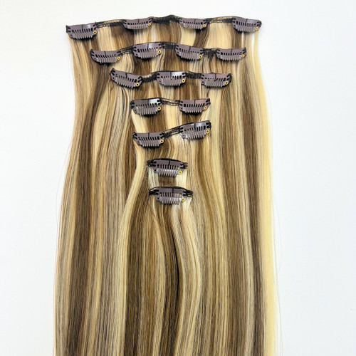 Single Drawn Russian Remy Clip In Hair Extensions 7pcs Set #8/1002 Dirty Blonde