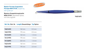 BIPOLAR COAGULATION FORCEPS, CURVEDGUIDING PIN, NON-STICK, TIP 0.5 MM,LENGTH 195 MM BIPOLAR COAGULATION FORCEPS, CURVEDGUIDING PIN, NON-STICK, TIP 0.5 MM,LENGTH 195 MM