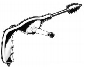 Universal Hand Drill 28cm Application: For light-duty drilling procedures Fully cannulated shaft, can be locked by a button on top with no strain on gearing, includes, Jacobs Chuck.