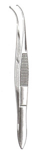 Eye Dressing Forceps, Extra Fine, Half Curve, Serrated, 4"