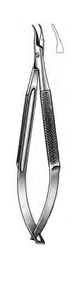 BARRAQUER Needle Holder, Curved, 8mm wide solid round handle, Without lock, (13cm) 5-1/8"