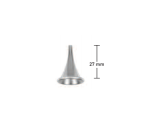 EAR SPECULUM BY POLITZER, SHORT, INFANT TYPE, 4MM I.D., 2.7CM, FIG.3, DULL INNER FINISH, BRIGHT CHROME PLATED OUTSIDE, ROUND EAR SPECULUM BY POLITZER, SHORT, INFANT TYPE, 4MM I.D., 2.7CM, FIG.3, DULL INNER FINISH, BRIGHT CHROME PLATED OUTSIDE, ROUND