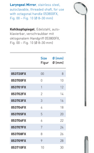 LARYNGEAL MIRROR, AUTOCLAVABLE,FOR USE WITH HEXAGONAL HANDLE 053800FX.FIG.8, STAINLESS