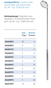 LARYNGEAL MIRROR WITH FIXED HANDLE,AUTOCLAVABLE, STAINLESS STEEL, FIG.2