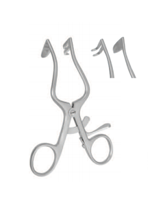 RETRACTOR BY PERKINS, 11CM,2 PRONGS RIGHT, POINTED BLADE LEFT