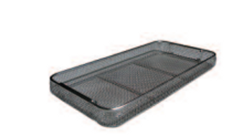 INSTRUMENT-TRAY, WIRE MESH,480X250X100MM(18/10) WITH HANDLE, REINFORCED FOR EASYSTACKING