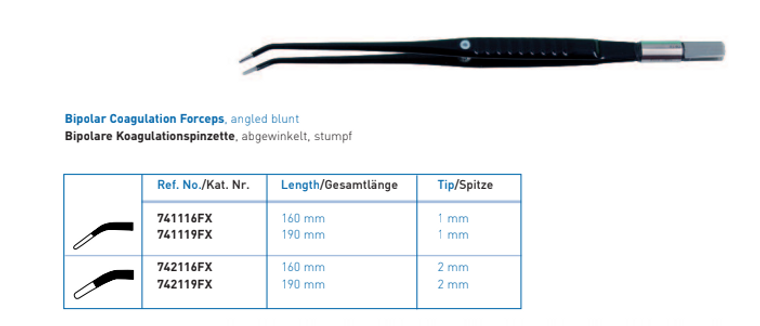 BIPOLAR FORCEPS, STRAIGHT, LENGTH 160MM,ANGLED TIP 1.0MM, GUIDING PIN