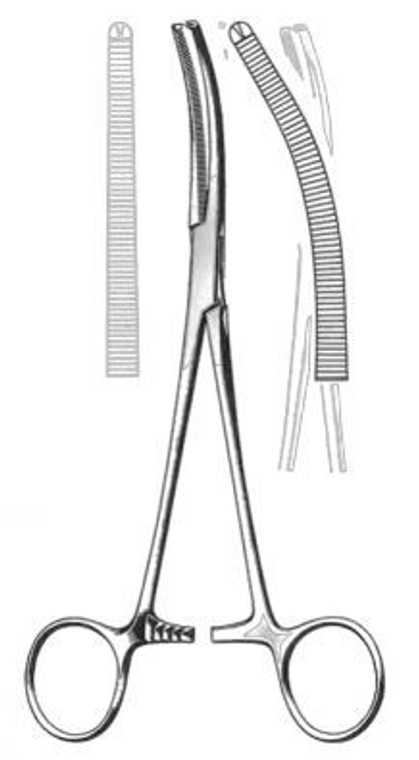 ROCHESTER-OCHSNER Hemostatic Forceps, 1 x 2 teeth, Curved, Satin, (18.4cm) 7-1/4"