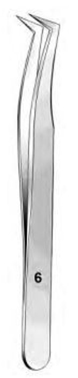 SWISS-Jeweler Style Forceps, Angled Tip, No 6, Satin, (11.4cm), Pickup 4-1/2"