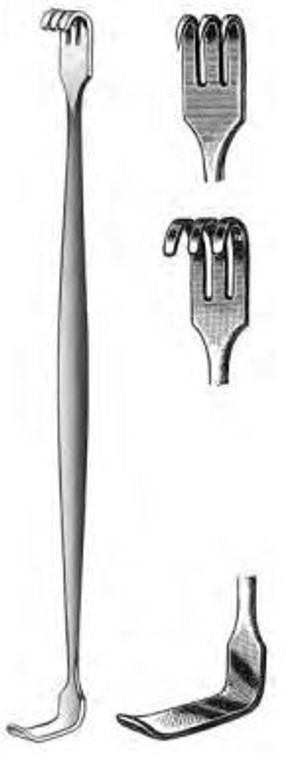 MATHIEU Retractor, Double Ended, 3 Prongs, Sharp, Satin, (16.5cm) 6-1/2"