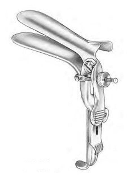 GRAVES Vaginal Spec., Gold Screw, RtSide Open, AngBlds135°, Med.,1-3/8" x 4" (3.5x10.2cm) .