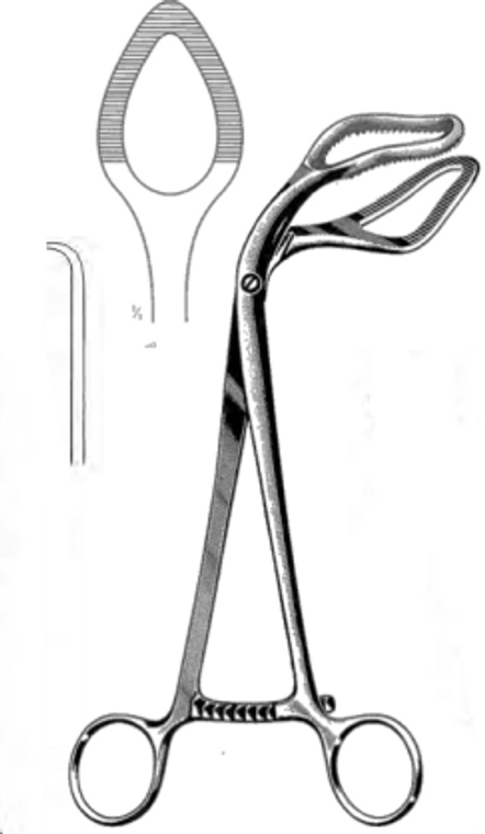 SOMER Uterine Elevating Forceps, Curved to side, Satin, (22.9cm) 9"