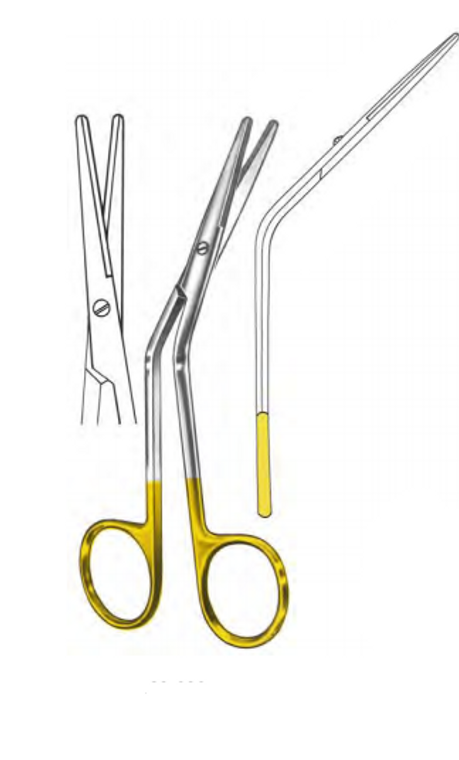 FOMAN Dorsal Scissors, angular, With TC blades, one blade Serrated, (14cm) 5-1/2" Tungsten Carbide
