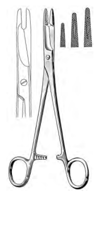 OLSEN-HEGAR Needle Holder With Suture Scissors, Serrated jaws, (14cm) 5-1/2"