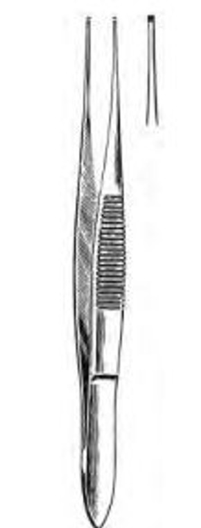 IRIS Tissue Forceps, 1 x 2 teeth, Straight, extra delicate 08mm wide tips, (102cm) 4"