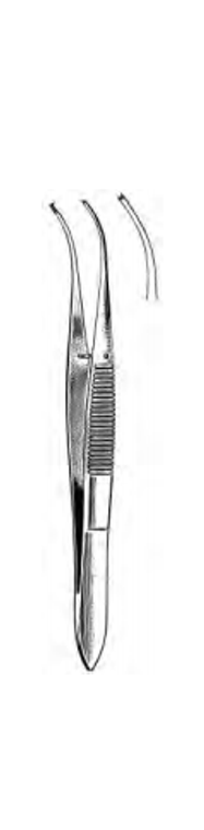 IRIS Tissue Forceps, 1 x 2 teeth, Half Curved, extra delicate 08mm wide tips, (102cm) 4"