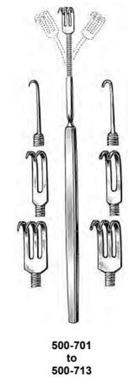 Flexible Neck Rake Retractor, 3 sharp prongs, (127cm)5"