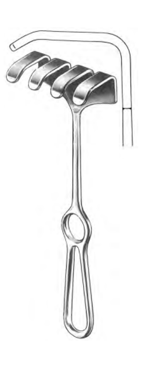 OLLIER Retractor, blunt, 4 prongs, 2-1/4", (57cm) x 1-3/4", (44cm), (216cm)8-1/2"