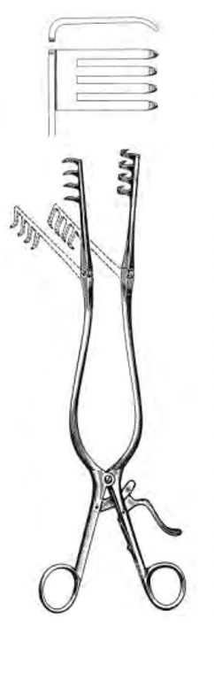 BECKMAN-ADSON Retractor, Hinged Arms, Sharp, 4 x 4 teeth, 1- 3/4 x 1-1/4" (305cm) 12"