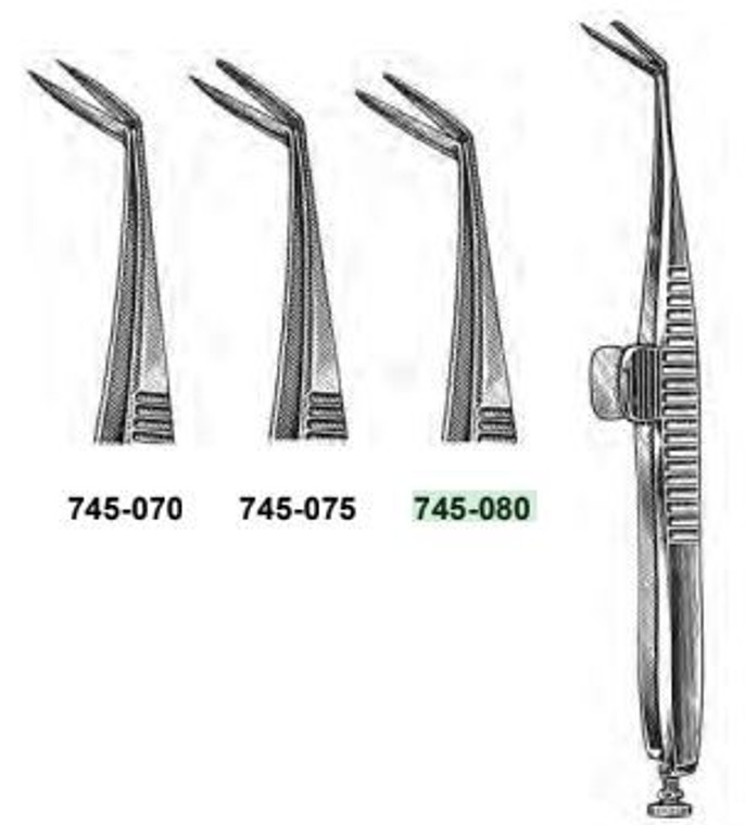 DeWECKER IRIS Scissors, Angled 7mm blades, Sharp/Blunt points, (11cm) 4-1/4"