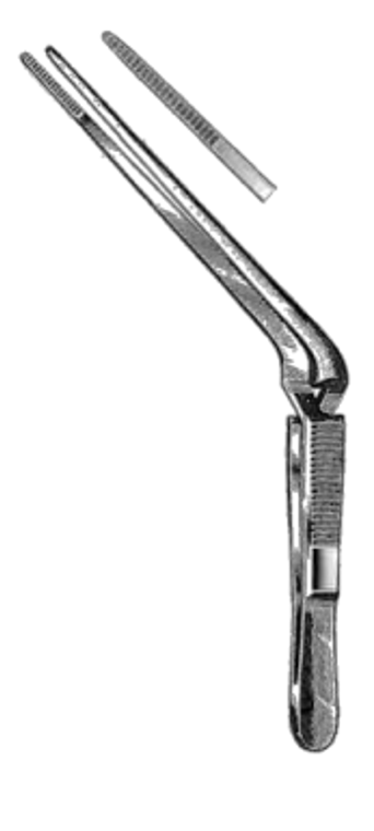 WILDE Ear Forceps, Cross Action, Angular With serrated tips, (133cm) 5-1/4"