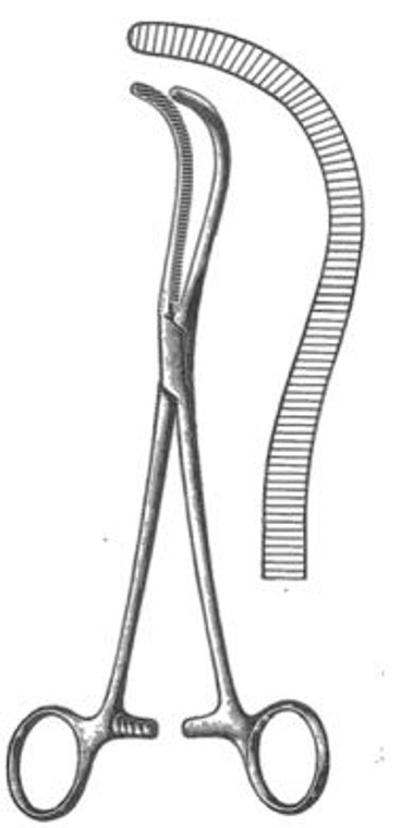 MAYO (GUYON) Vessel Clamp, Double Curved jaws, Serrated, (235cm)9-1/4"