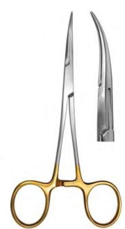 No Scalpel Vasectomy Hemostat Smooth Sharp Point, Curved, Gold Plated Rings, (14cm) 5-1/2"