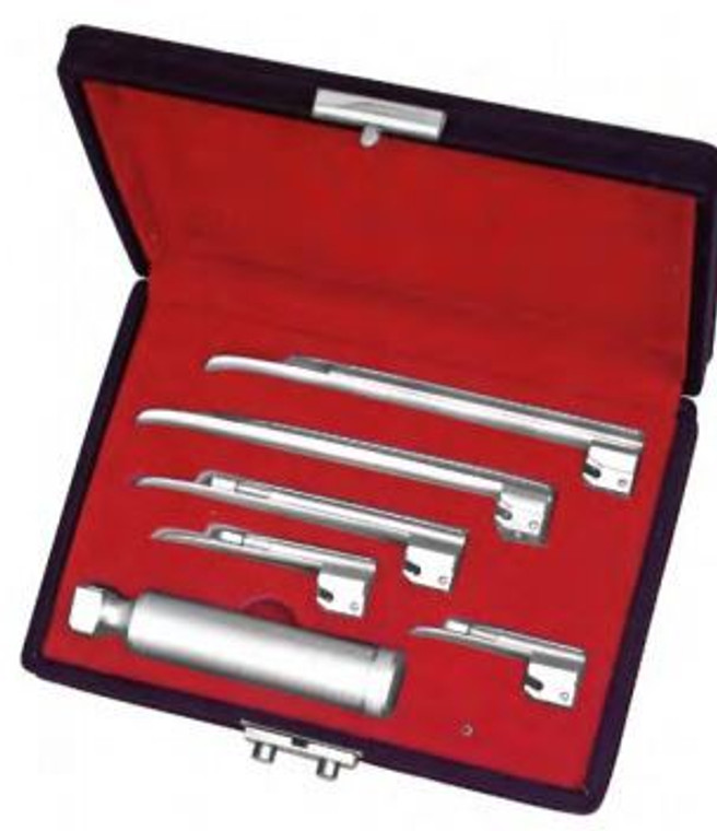 FIBER-OPTIC MILLER Infant Laryngoscope Set, Includes - 4 Blades 1 each No. 00,0,1 and 2 and "C" Medium Handle in hard case w/1 extra halogen lamp