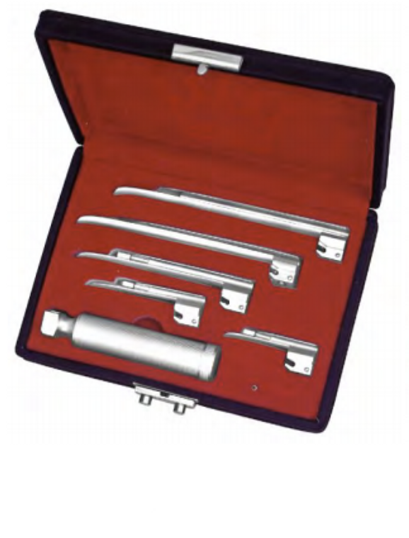 MILLER Laryngoscope Set, Includes - 5 Blades.1 each of MILLER No. 0, 1, 2, 3, and 4, and "C" Handle in Hard Case, with 1 extra lamp