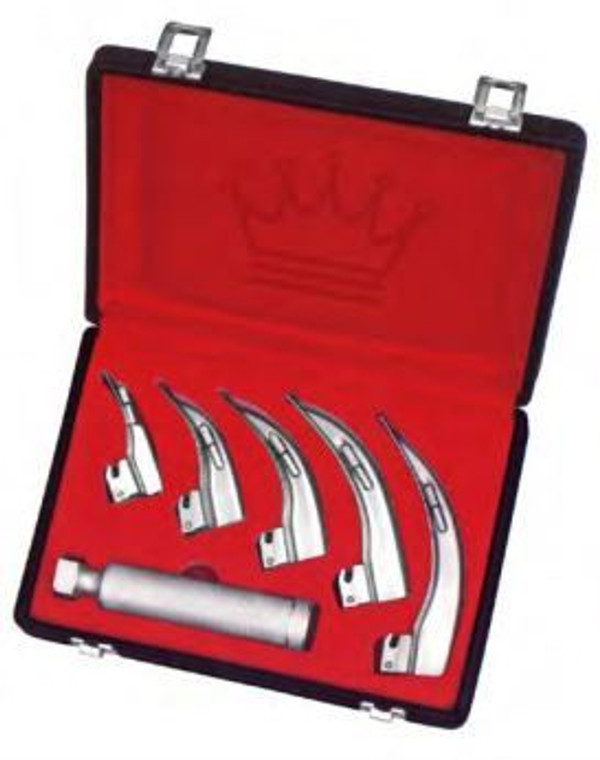 FIBER-OPTIC MACINTOSH Pediatric Laryngoscope Set, Includes - 4 Blades 1 each No.0, 1, 2, and 3, and "C" Handle in Hard Case with 1 extra halogen lamp