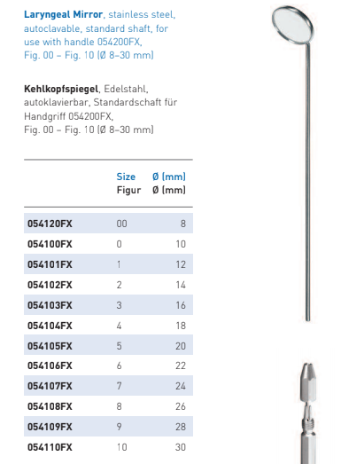LARYNGEAL MIRROR WITHOUT HANDLE, FIG.9,AUTOCLAVABLE, SHAFT WITHOUT THREAD,STAINLESS STEEL