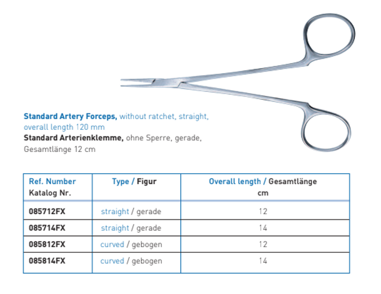 ARTERY FORCEPS, 14CM, CURVED,WITHOUT RATCHET