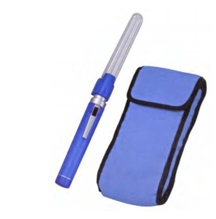 Pocket `Fit Tongue Depressor, with two disposable plastic blades and soft pouch 2.5 volts standard illumination