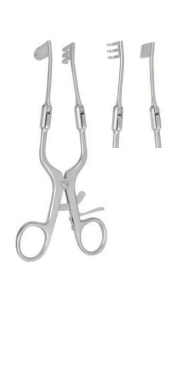RETRACTOR BY HOUSE, 16,5CM, 3 PRONGSLEFT, SOLID BLADE WITH SHARP PINS RIGHT