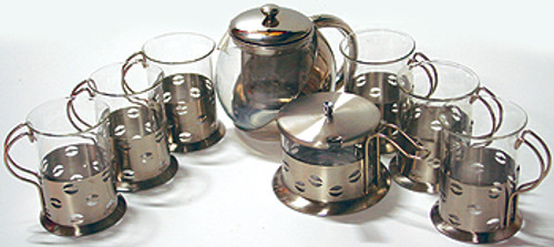 Stainless Steel Teapot with glasses and sugar bowl Stainless Steel Teapot with glasses and sugar bowl