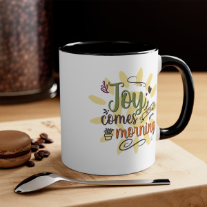 Joy Comes in the Morning - Sunrise (BLACK) Ceramic Mug, Two-Tone Coffee Mug 11oz, Encouragement Mug, Hope Mug, Christian Gift, Christian Mug, Religious Mug