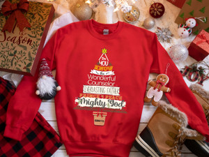 Names of Jesus (RED) Sweatshirt, Wonderful Counselor Shirt, Women's Christmas Shirt, Unisex Christmas Sweater, Isaiah 9:6, Jesus Sweatshirt, Christmas Tree Shirt, Best Gift Christmas