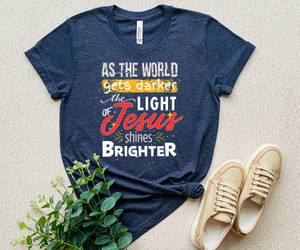 "Light of Jesus" Women's HEATHER NAVY T-shirt, Christian Women's Tee, John 1:5 Shirt, Christian/Christmas Tee, Encouragement Tshirt, Hope Tee, Faith Shirt