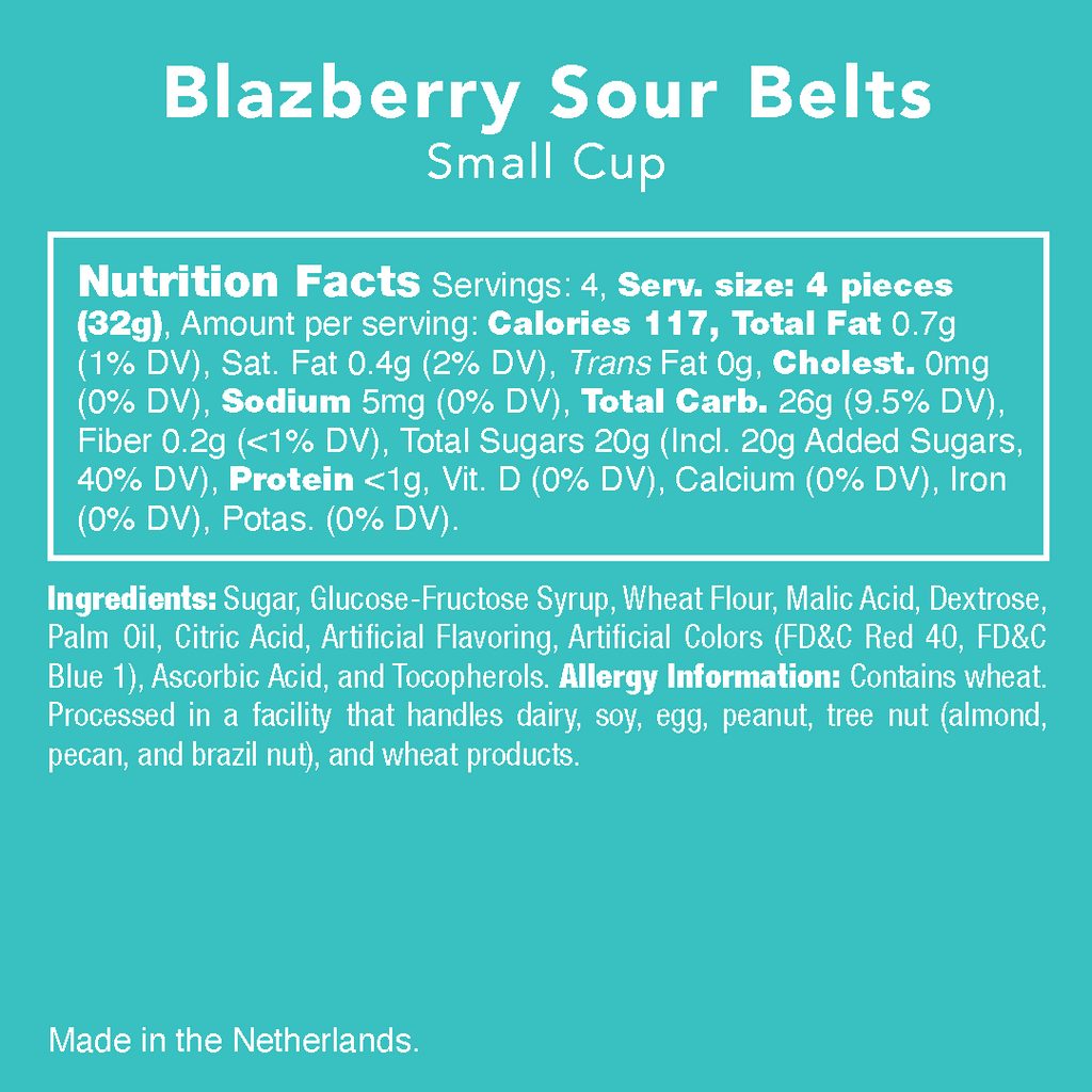 Blazberry Sour Belts candy - Nutritional Information