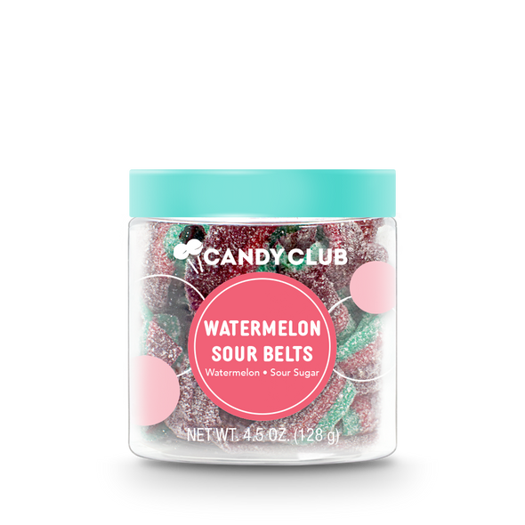 A cup of Watermelon Sour Belts candy with lid
