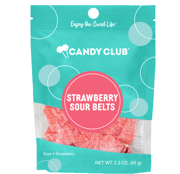 Strawberry Sour Belts candy in a Gusset Bag from Candy Club