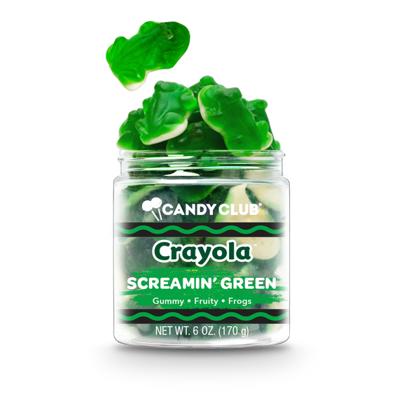 A cup of Candy Club's Crayola Screamin' Green candy. Official licensed product.