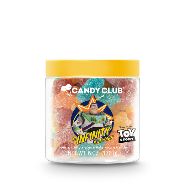 A cup of Candy Club's Disney and Pixar Toy Story Buzz Lightyear candy with yellow lid.
©Disney/Pixar.