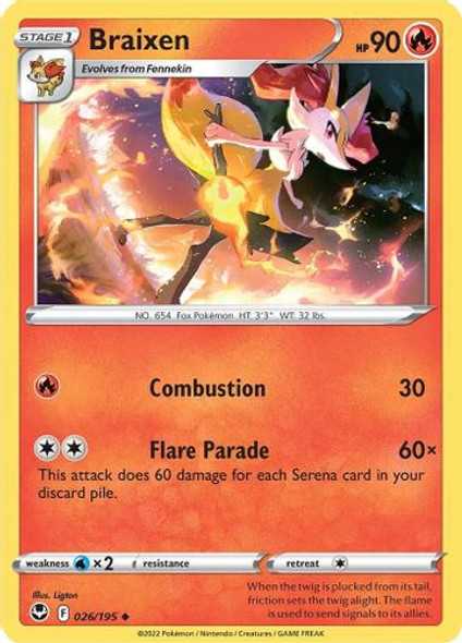 SWSH12-026/195UC Braixen (Reverse Holo)