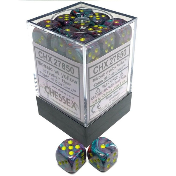 Chessex 27850 Festive 12mm d6 Mosaic/Yellow Block (36)