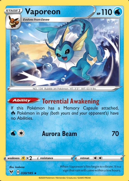 [SWSH04][VIV-030/185R] Vaporeon (Reverse Holo)