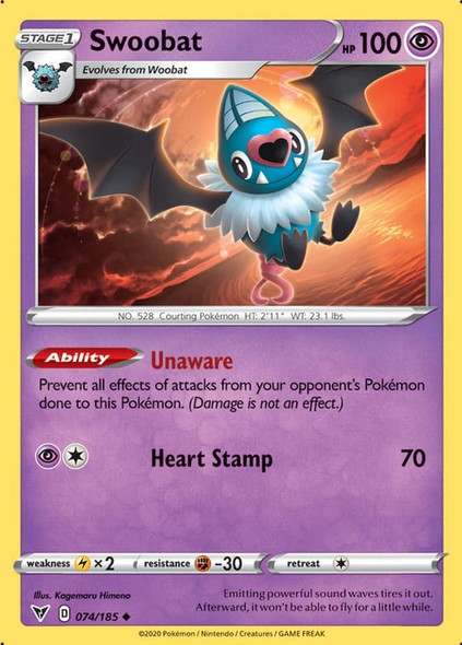 [SWSH04][VIV-074/185UC] Swoobat (Reverse Holo)