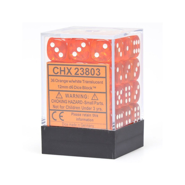 CHX 23803 Translucent 12mm d6 Orange/White Block (36)